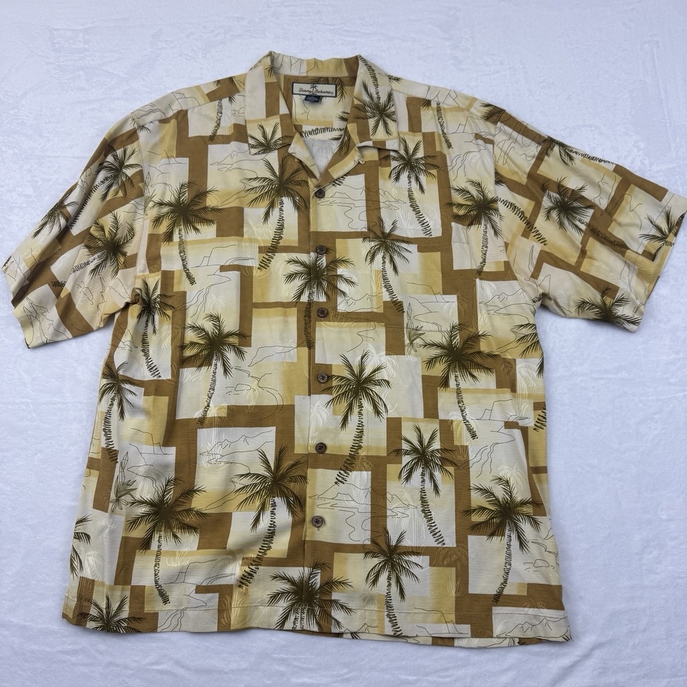 Tommy Bahama 100% Silk XL Camp Shirt Men's Palm Tree Hawaiian Vtg Button Down